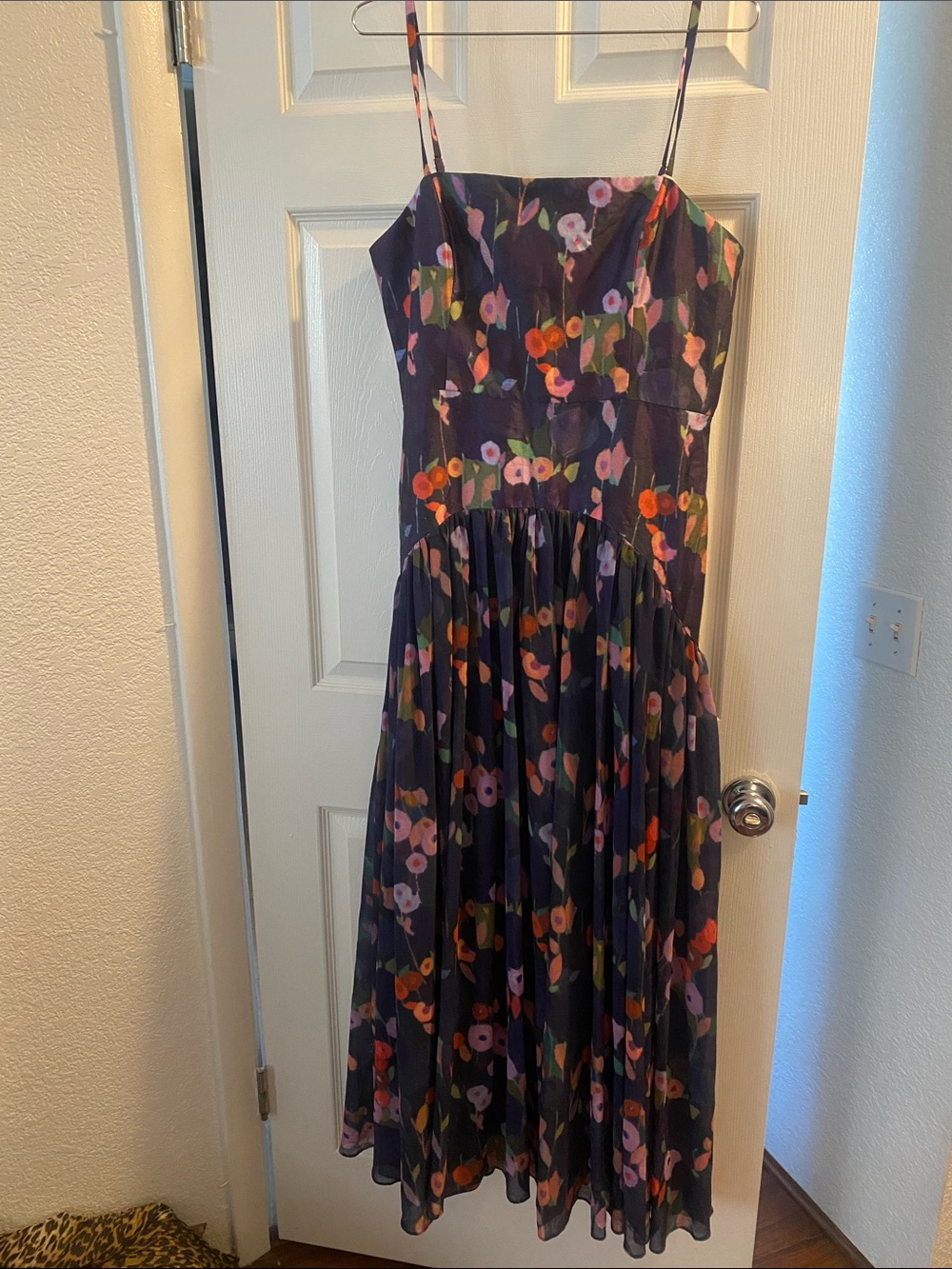 Hutch Navy Floral Spaghetti Strap Gown with Drop Waist and Chiffon Skirt NWT 10